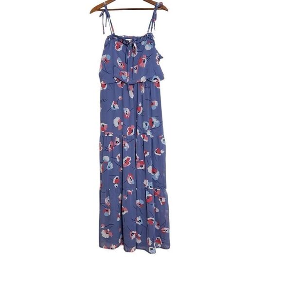 Jessica Simpson Floral Chiffon Sleeveless Maxi Dress Blue Size Large - Picture 1 of 6